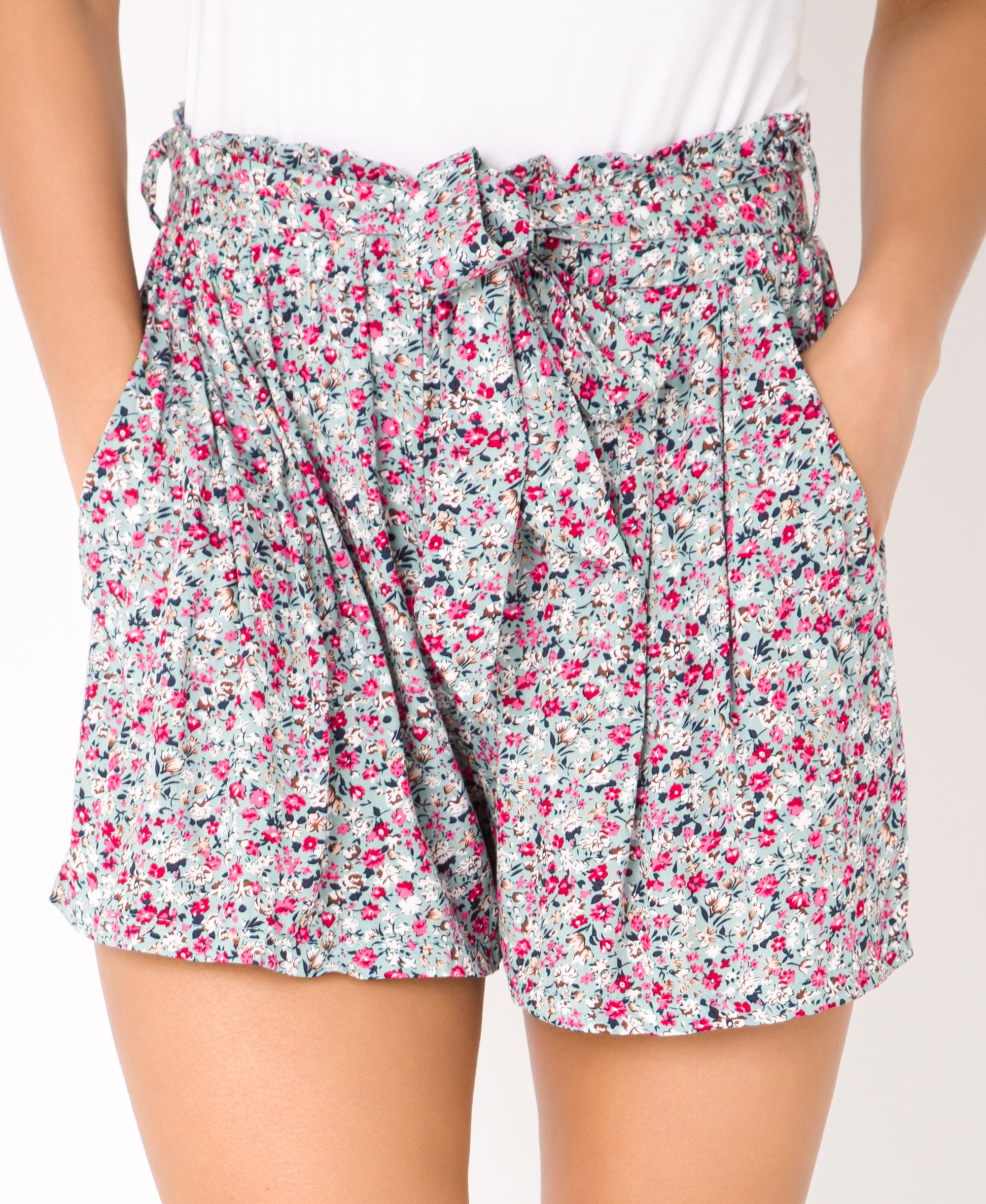 KRISP Tie Belted Waist Multicolour Flower Print Shorts (11091)